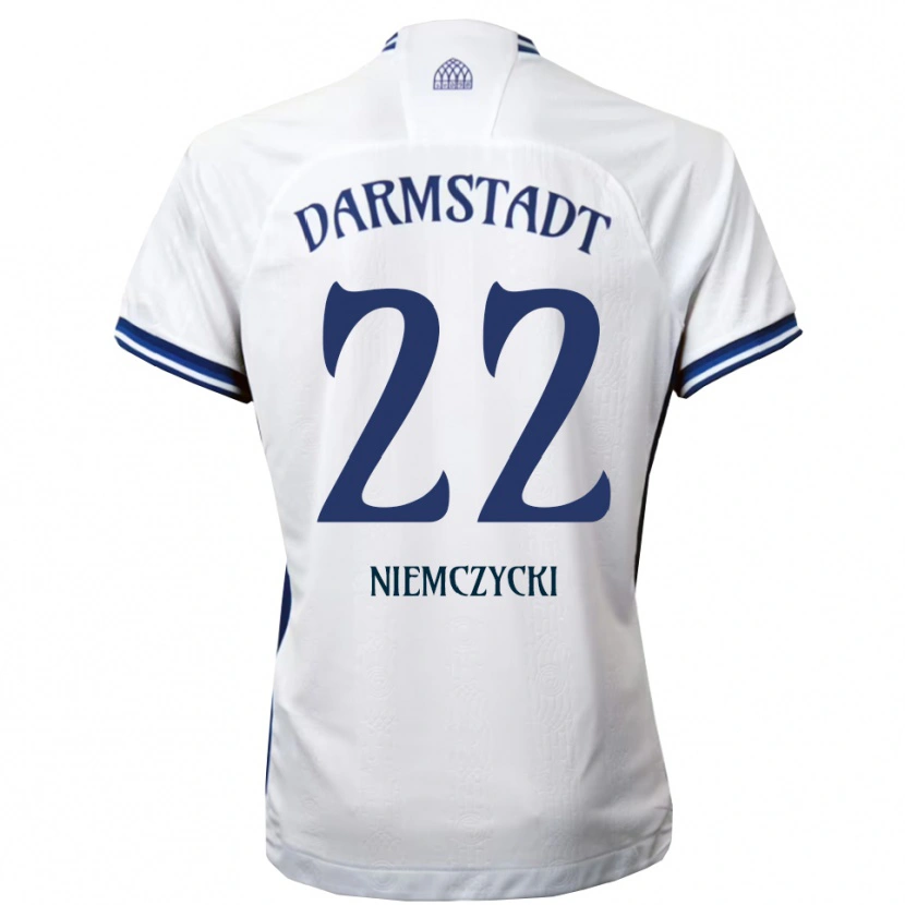 Danxen Bambino Maglia Karol Niemczycki #22 Bianco Blu Kit Gara Away 2025/26 Maglietta