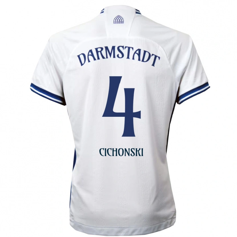 Danxen Bambino Maglia Florian Cichonski #4 Bianco Blu Kit Gara Away 2025/26 Maglietta