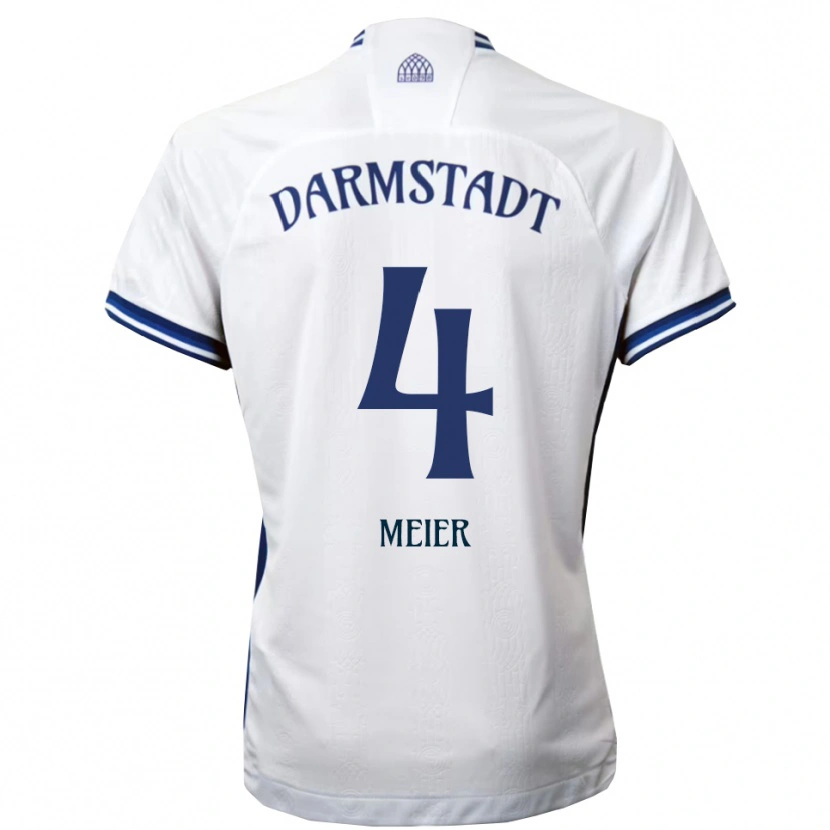 Danxen Bambino Maglia Mark Meier #4 Bianco Blu Kit Gara Away 2025/26 Maglietta
