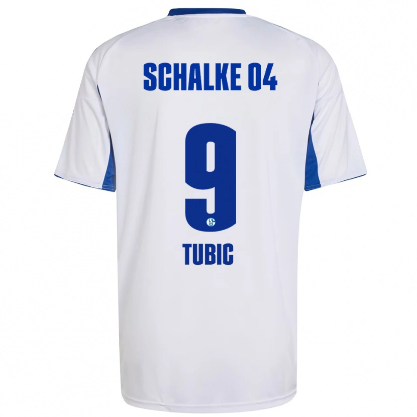 Danxen Bambino Maglia Malik Tubic #9 Bianco Blu Kit Gara Away 2025/26 Maglietta