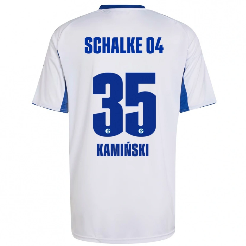 Danxen Bambino Maglia Marcin Kaminski #35 Bianco Blu Kit Gara Away 2025/26 Maglietta