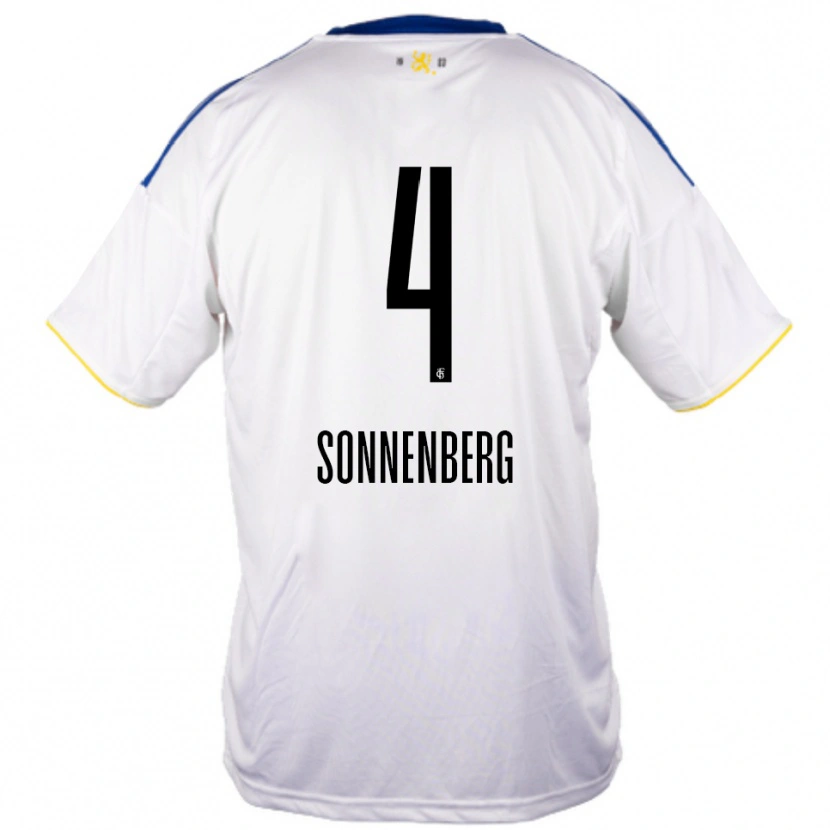 Danxen Bambino Maglia Sven Sonnenberg #4 Bianco Blu Giallo Kit Gara Away 2025/26 Maglietta