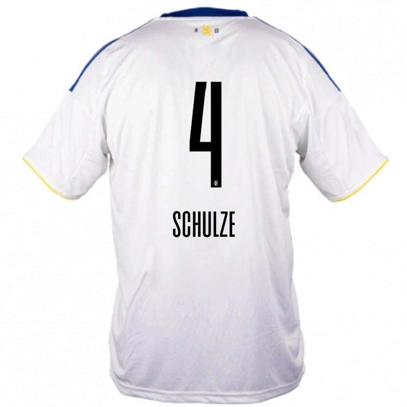 Danxen Bambino Maglia Mateo Schulze #4 Bianco Blu Giallo Kit Gara Away 2025/26 Maglietta