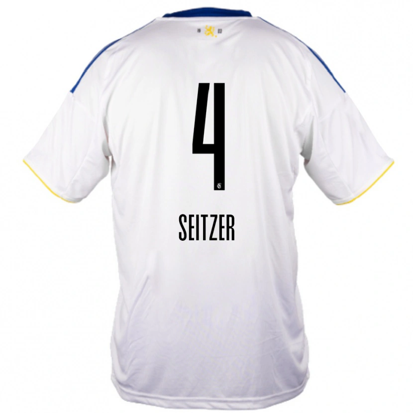 Danxen Bambino Maglia Max Seitzer #4 Bianco Blu Giallo Kit Gara Away 2025/26 Maglietta