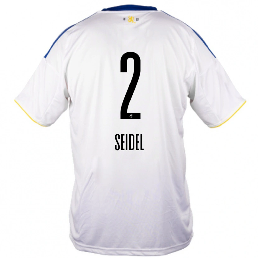 Danxen Bambino Maglia Jonas Seidel #2 Bianco Blu Giallo Kit Gara Away 2025/26 Maglietta