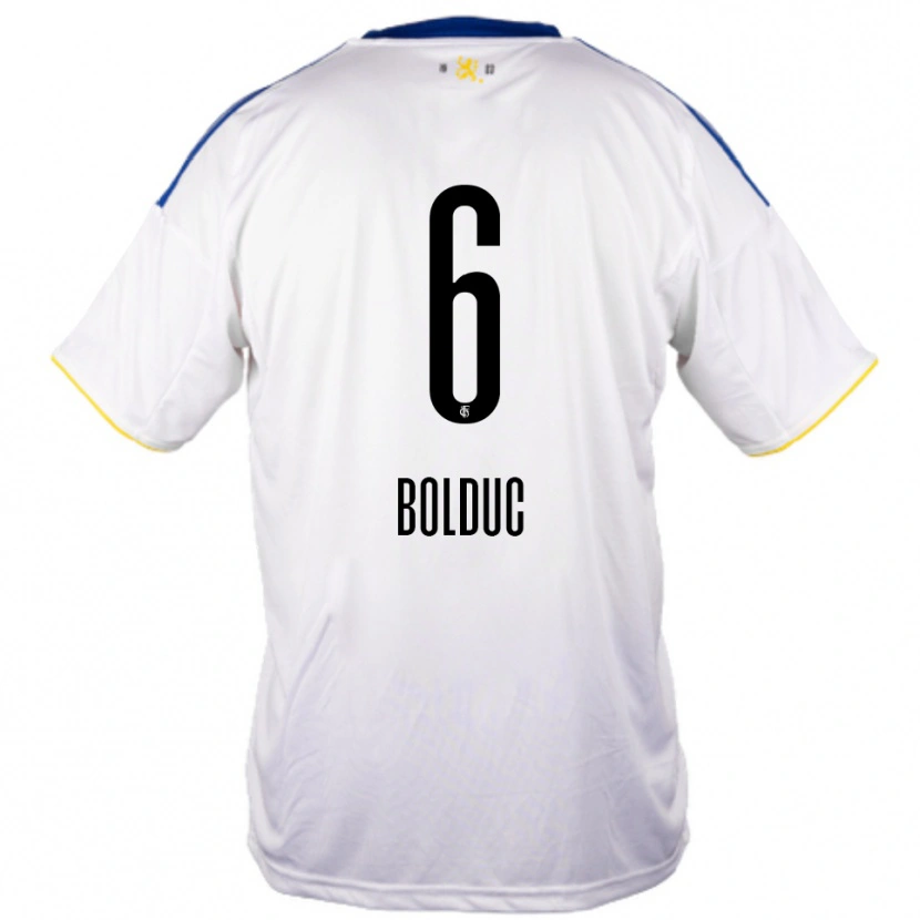 Danxen Bambino Maglia Tyler Bolduc #6 Bianco Blu Giallo Kit Gara Away 2025/26 Maglietta
