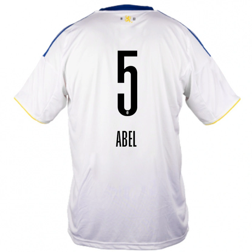 Danxen Bambino Maglia Andris Abel #5 Bianco Blu Giallo Kit Gara Away 2025/26 Maglietta