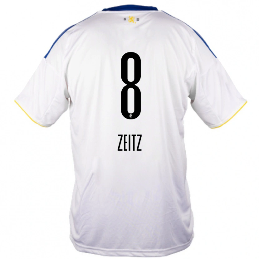 Danxen Bambino Maglia Manuel Zeitz #8 Bianco Blu Giallo Kit Gara Away 2025/26 Maglietta