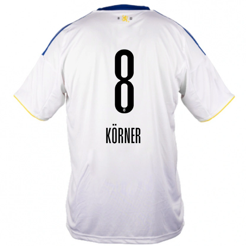 Danxen Bambino Maglia Anna Körner #8 Bianco Blu Giallo Kit Gara Away 2025/26 Maglietta
