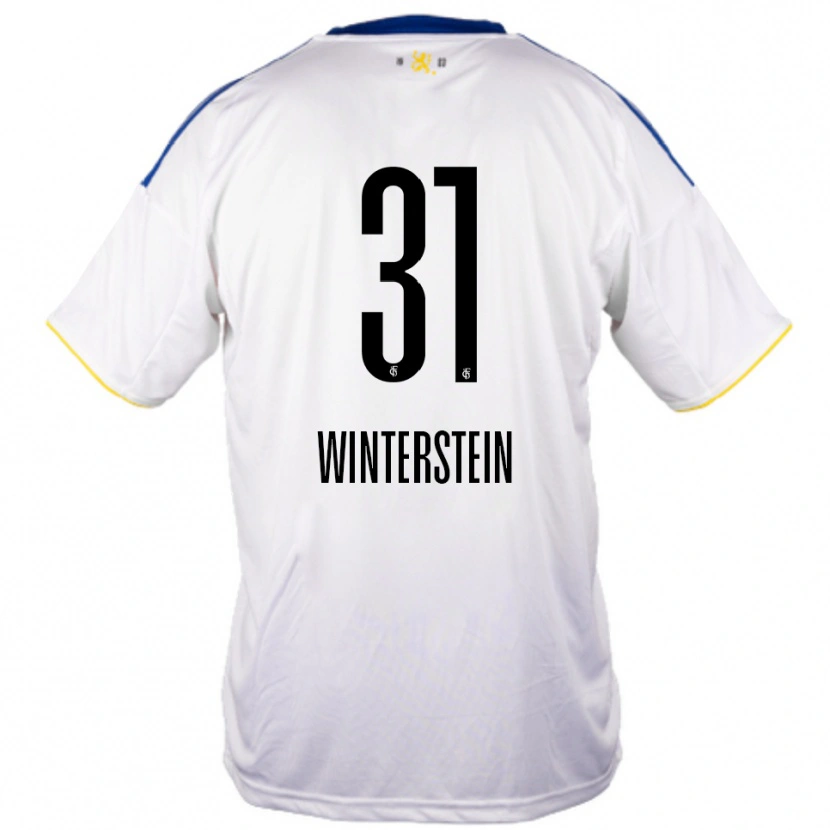Danxen Bambino Maglia Lea Winterstein #31 Bianco Blu Giallo Kit Gara Away 2025/26 Maglietta