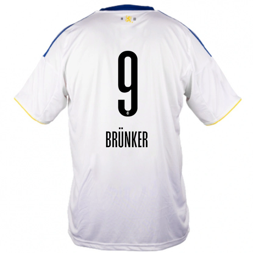 Danxen Bambino Maglia Kai Brünker #9 Bianco Blu Giallo Kit Gara Away 2025/26 Maglietta