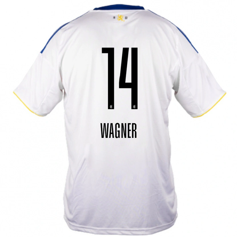 Danxen Bambino Maglia Celine Wagner #14 Bianco Blu Giallo Kit Gara Away 2025/26 Maglietta