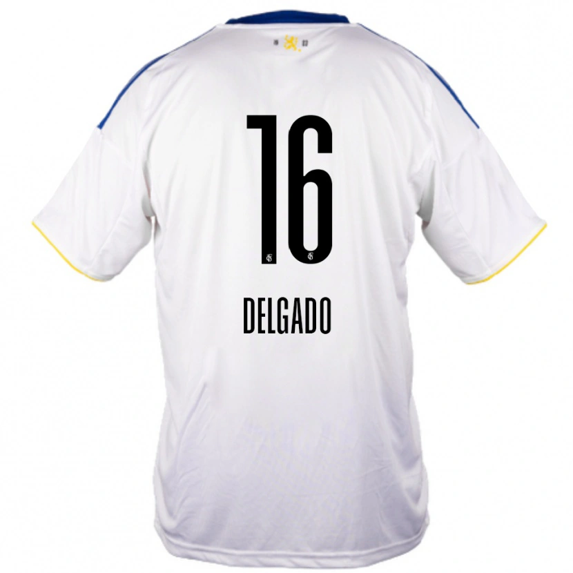 Danxen Bambino Maglia Thierry Delgado #16 Bianco Blu Giallo Kit Gara Away 2025/26 Maglietta