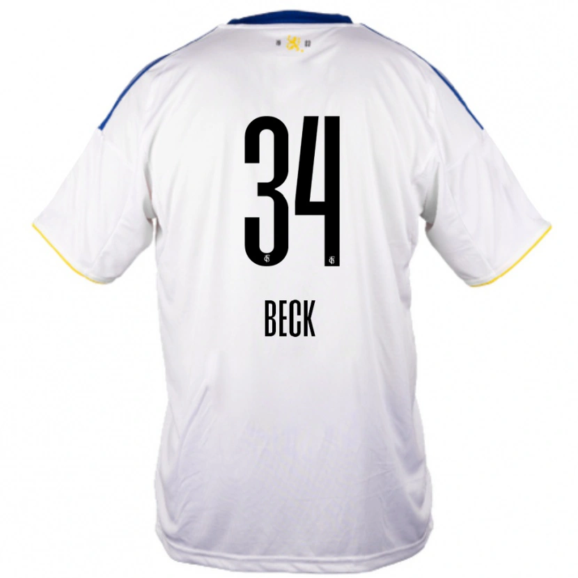Danxen Bambino Maglia Luis Beck #34 Bianco Blu Giallo Kit Gara Away 2025/26 Maglietta