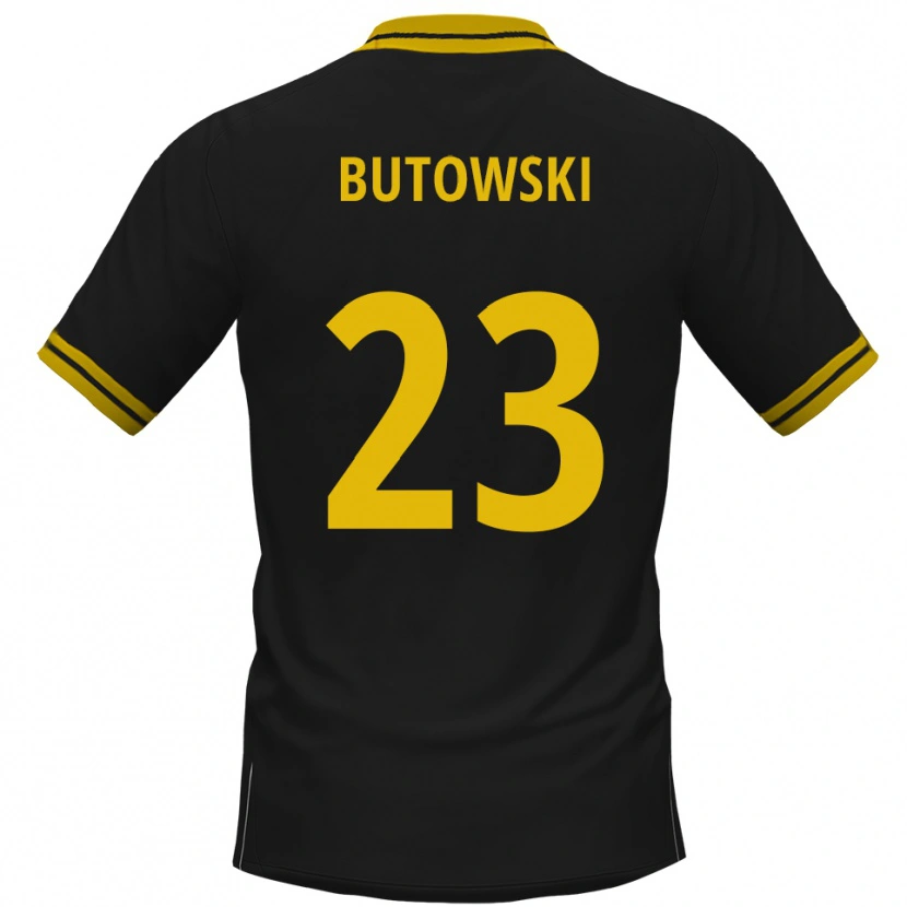 Danxen Bambino Maglia Dennis Butowski #23 Nero Giallo Kit Gara Away 2025/26 Maglietta