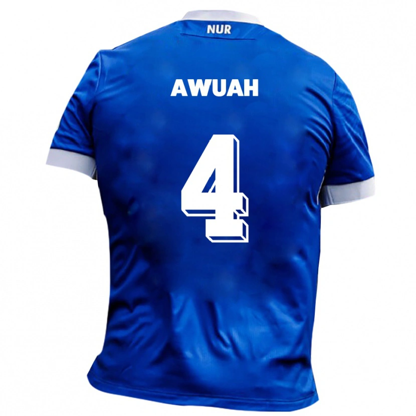 Danxen Bambino Maglia Joel Awuah #4 Blu Bianco Kit Gara Away 2025/26 Maglietta