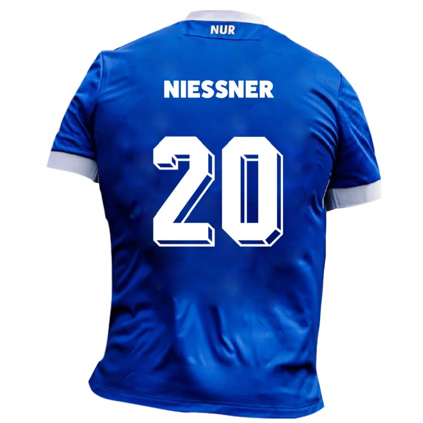 Danxen Bambino Maglia Lennard Nießner #20 Blu Bianco Kit Gara Away 2025/26 Maglietta