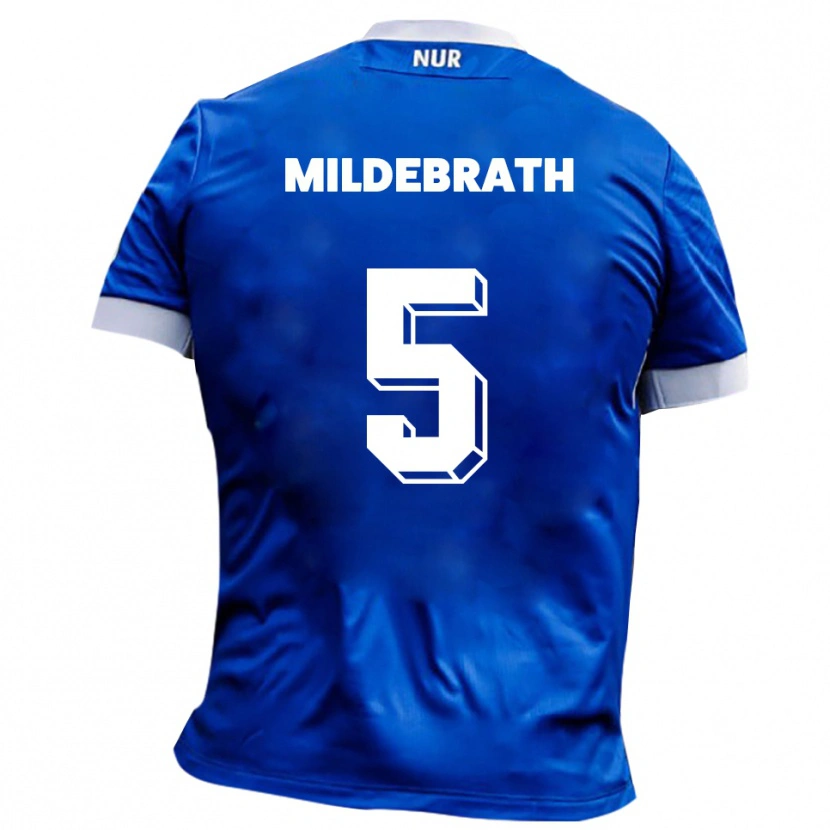 Danxen Bambino Maglia Matti Mildebrath #5 Blu Bianco Kit Gara Away 2025/26 Maglietta
