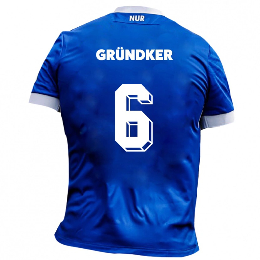 Danxen Bambino Maglia Julien Gründker #6 Blu Bianco Kit Gara Away 2025/26 Maglietta