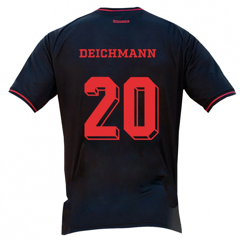 Danxen Bambino Maglia Yannick Deichmann #20 Nero Rosso Bianco Kit Gara Away 2025/26 Maglietta