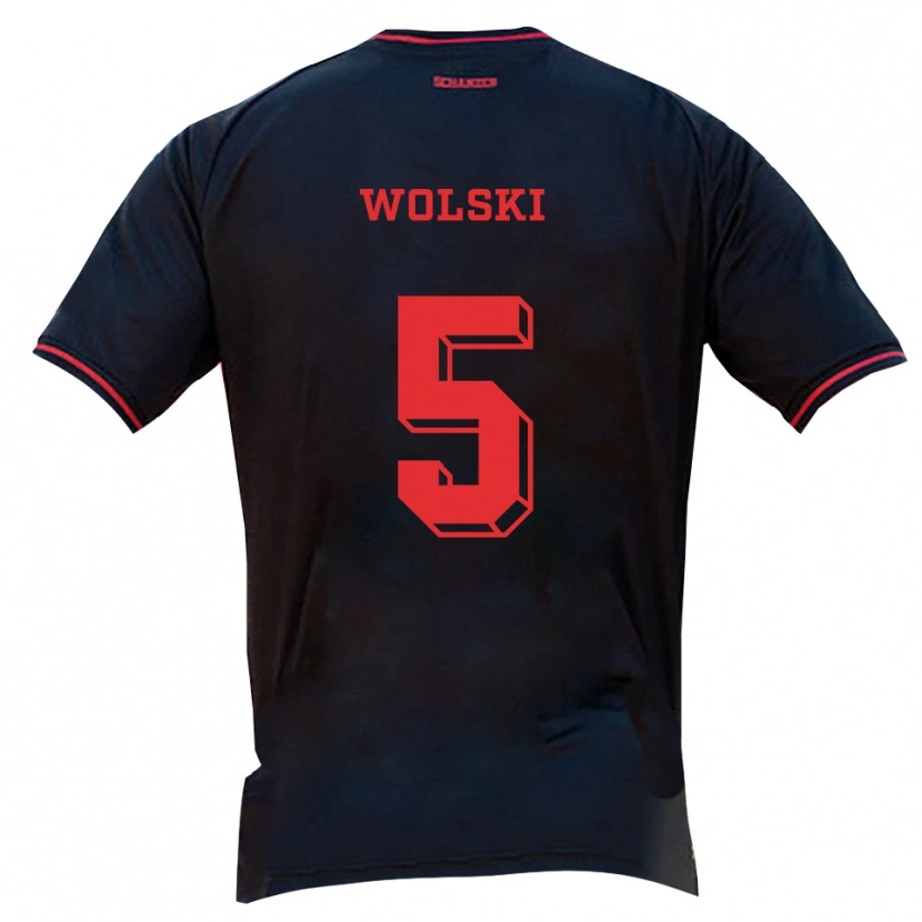 Danxen Bambino Maglia Lea Wolski #5 Nero Rosso Bianco Kit Gara Away 2025/26 Maglietta