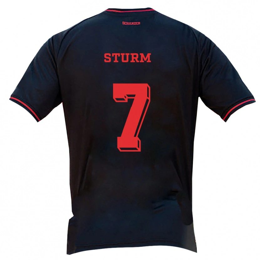Danxen Bambino Maglia Yann Sturm #7 Nero Rosso Bianco Kit Gara Away 2025/26 Maglietta