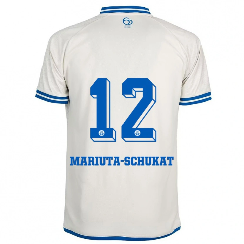Danxen Bambino Maglia Lara Mariuta-Schukat #12 Bianco Blu Kit Gara Away 2025/26 Maglietta