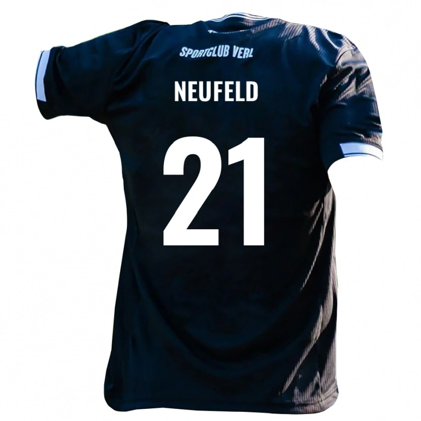 Danxen Bambino Maglia Simon Neufeld #21 Nero Bianco Kit Gara Away 2025/26 Maglietta