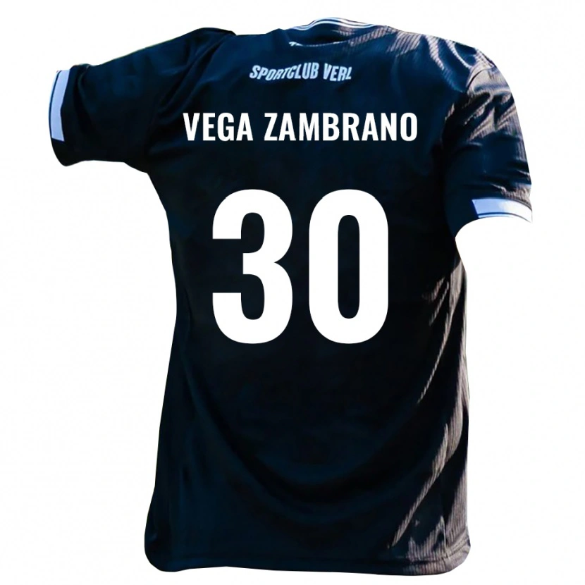 Danxen Bambino Maglia Lian Vega Zambrano #30 Nero Bianco Kit Gara Away 2025/26 Maglietta