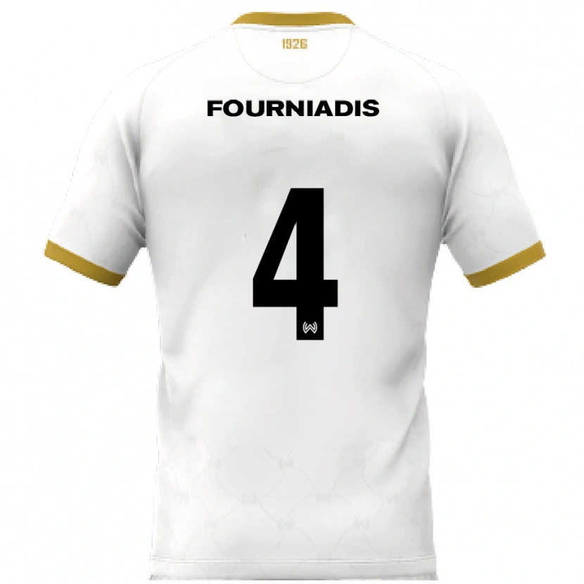 Danxen Bambino Maglia Linos Fourniadis #4 Bianco Oro Kit Gara Away 2025/26 Maglietta