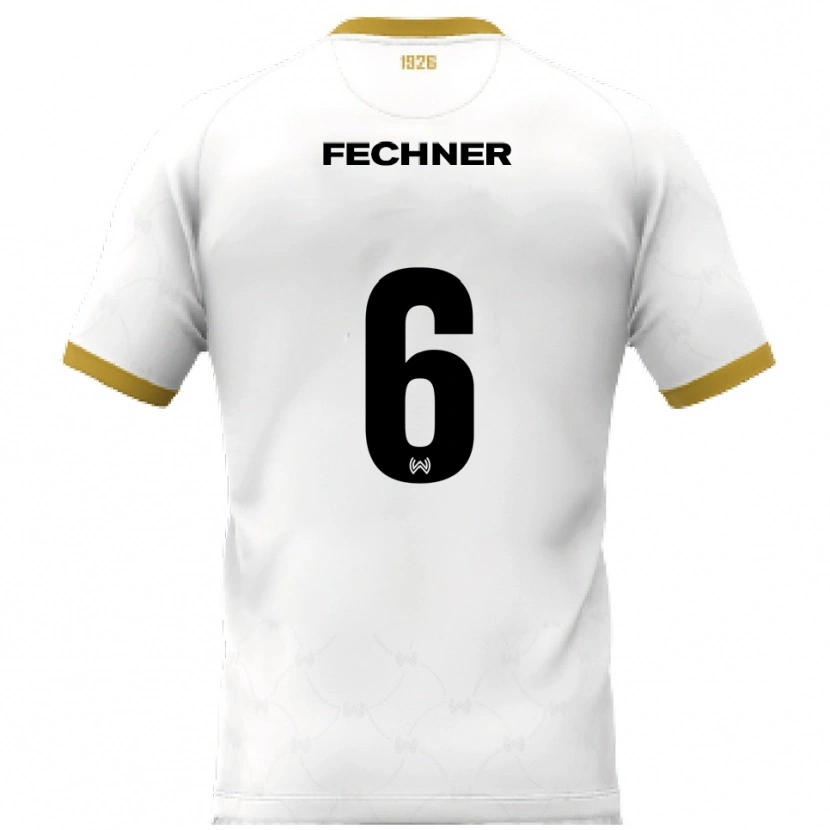 Danxen Bambino Maglia Gino Fechner #6 Bianco Oro Kit Gara Away 2025/26 Maglietta