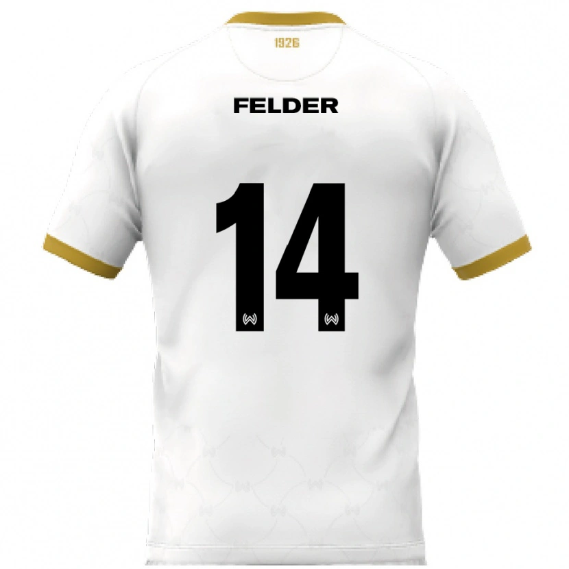 Danxen Bambino Maglia Mohamed Felder #14 Bianco Oro Kit Gara Away 2025/26 Maglietta