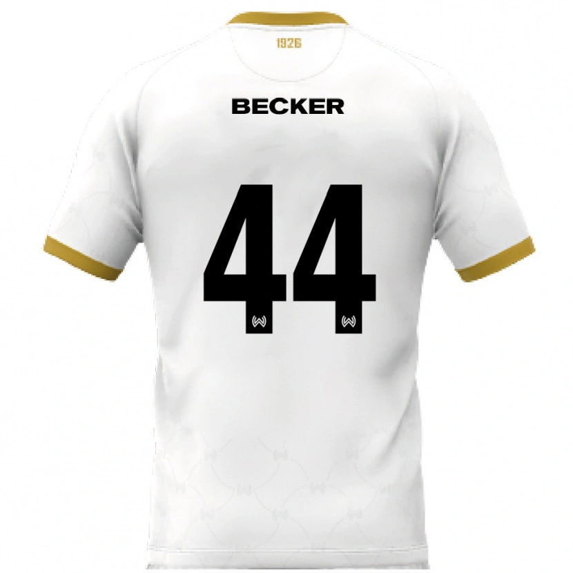 Danxen Bambino Maglia Jan Becker #44 Bianco Oro Kit Gara Away 2025/26 Maglietta