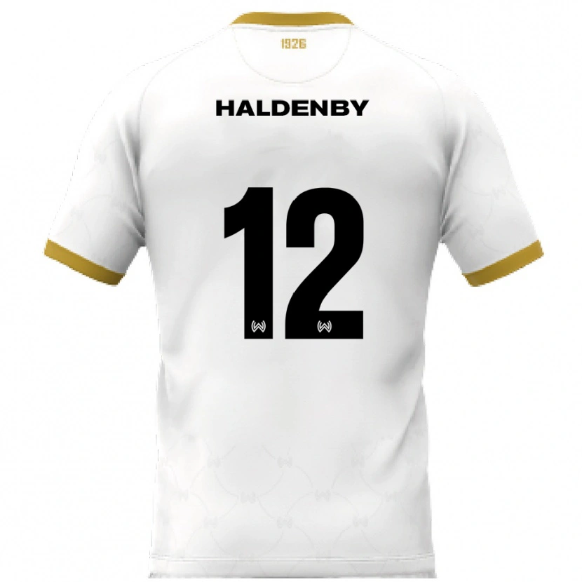 Danxen Bambino Maglia Ben Haldenby #12 Bianco Oro Kit Gara Away 2025/26 Maglietta