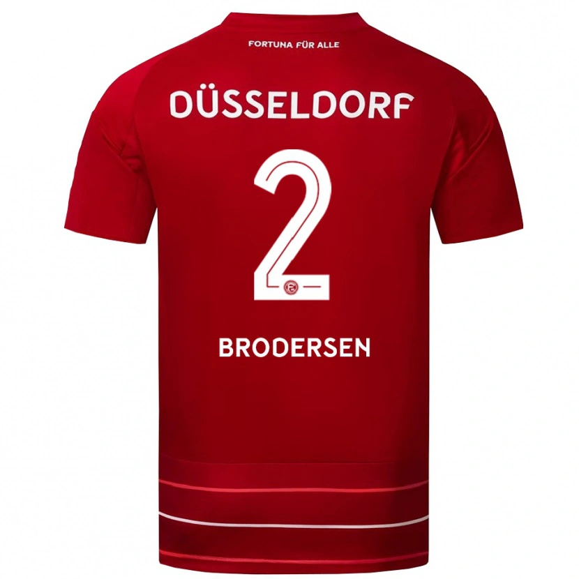 Danxen Uomo Maglia Leonard Brodersen #2 Rosso Bianco Kit Gara Home 2025/26 Maglietta