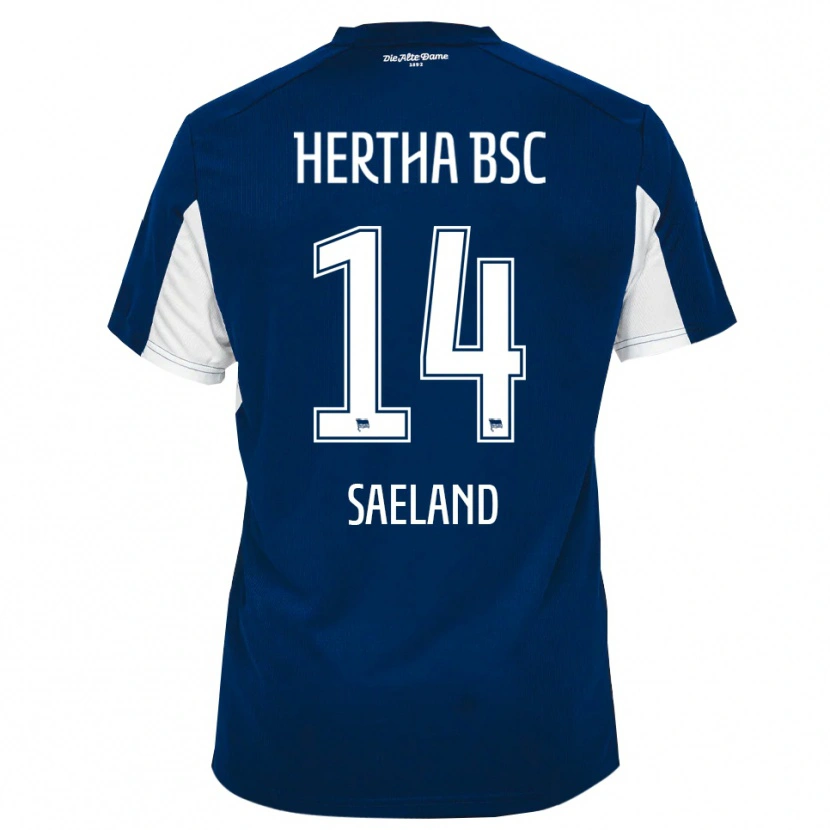 Danxen Uomo Maglia Sari Saeland #14 Bianco Blu Kit Gara Home 2025/26 Maglietta