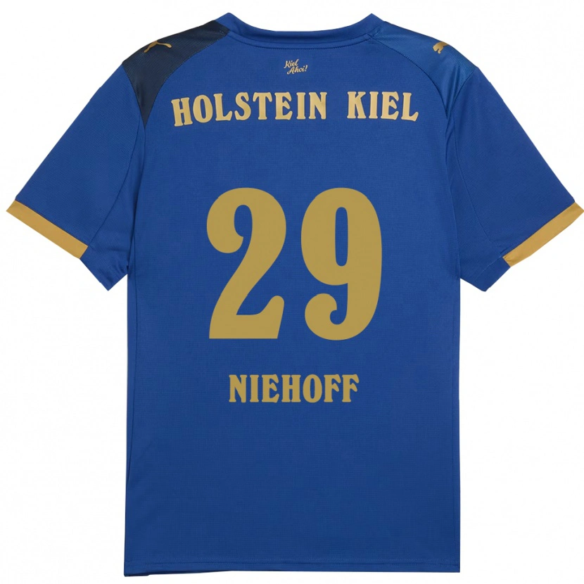 Danxen Uomo Maglia Niklas Niehoff #29 Blu Oro Kit Gara Home 2025/26 Maglietta