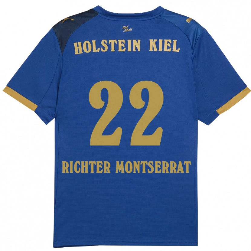 Danxen Uomo Maglia Mark Richter Montserrat #22 Blu Oro Kit Gara Home 2025/26 Maglietta
