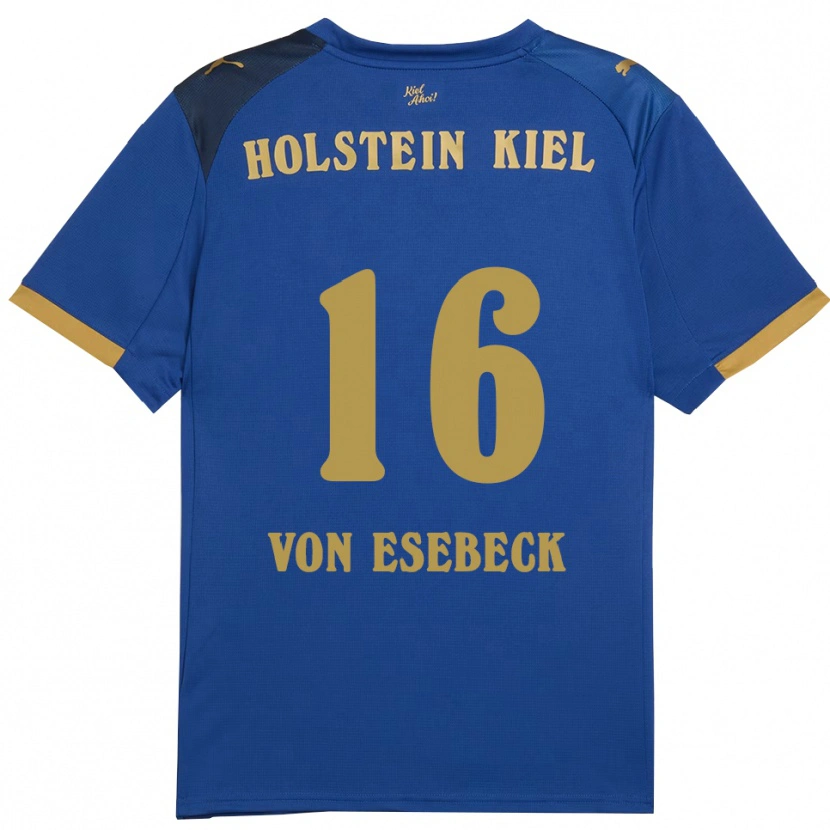 Danxen Uomo Maglia Oskar Von Esebeck #16 Blu Oro Kit Gara Home 2025/26 Maglietta