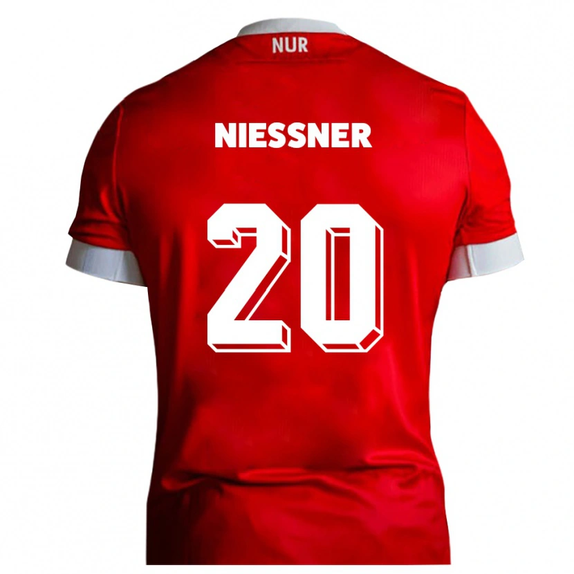 Danxen Uomo Maglia Lennard Nießner #20 Rosso Bianco Kit Gara Home 2025/26 Maglietta