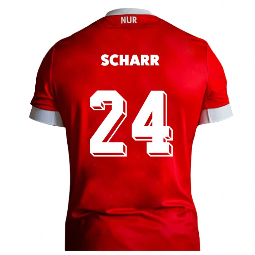 Danxen Uomo Maglia Janne Scharr #24 Rosso Bianco Kit Gara Home 2025/26 Maglietta