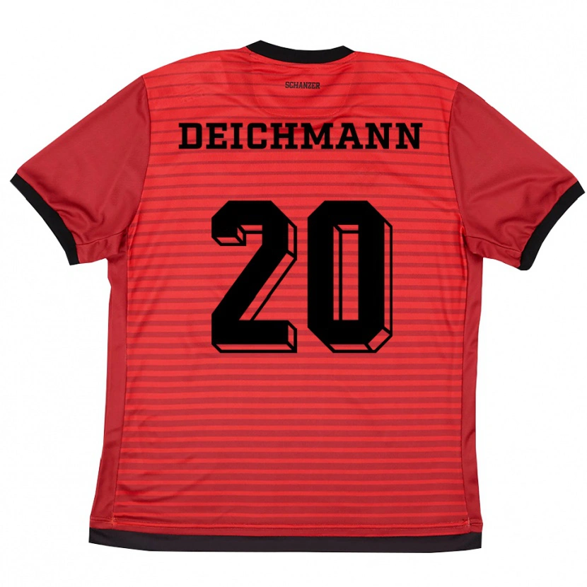 Danxen Uomo Maglia Yannick Deichmann #20 Rosso Nero Kit Gara Home 2025/26 Maglietta