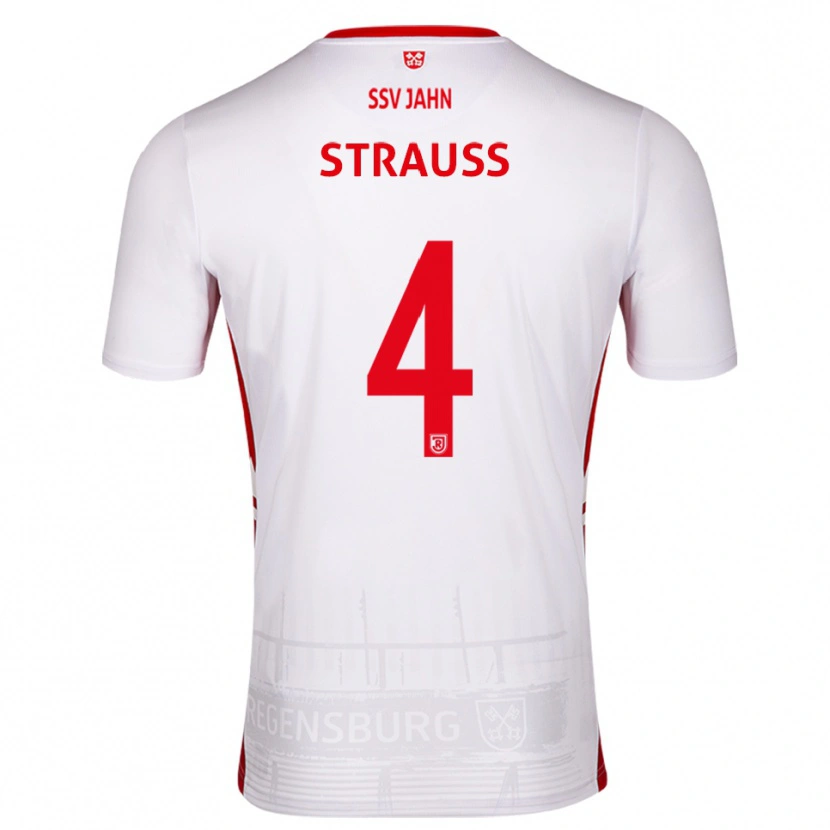 Danxen Uomo Maglia Felix Strauss #4 Bianco Rosso Kit Gara Home 2025/26 Maglietta