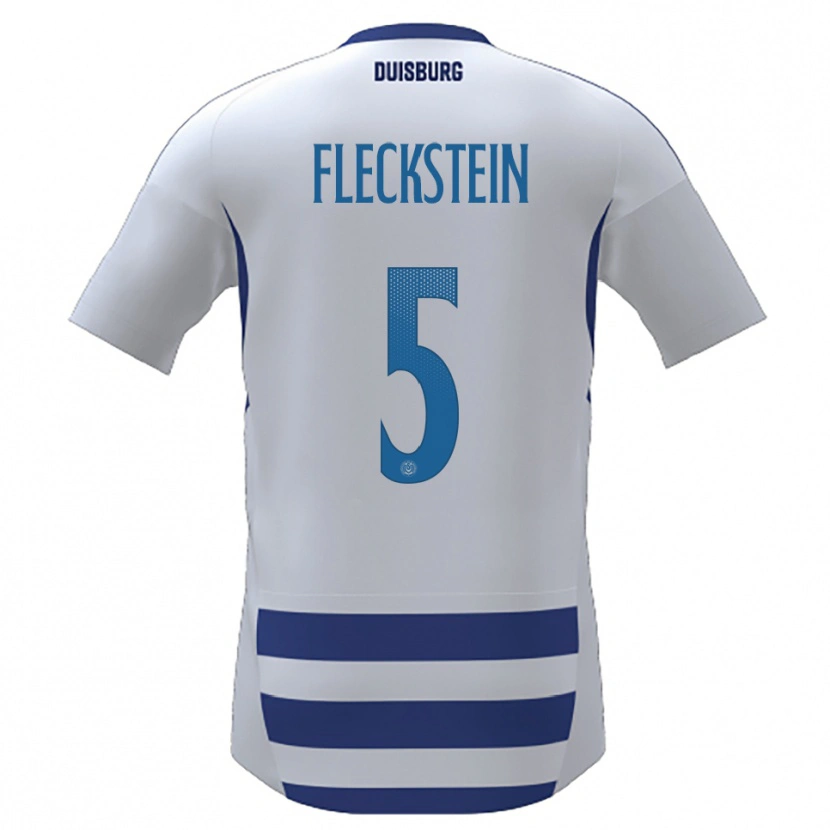 Danxen Uomo Maglia Tobias Fleckstein #5 Bianco Blu Kit Gara Home 2025/26 Maglietta