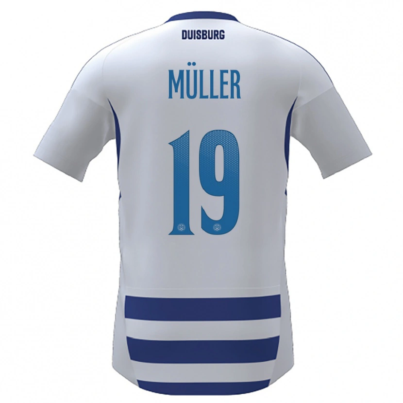 Danxen Uomo Maglia Leon Müller #19 Bianco Blu Kit Gara Home 2025/26 Maglietta