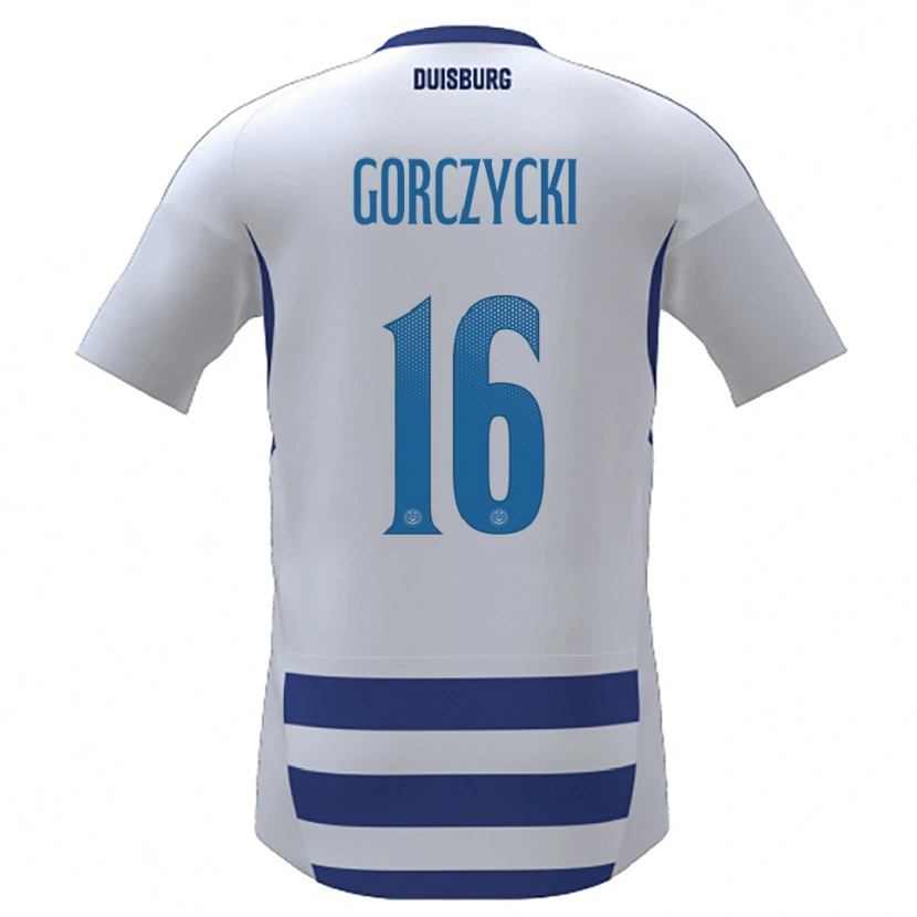 Danxen Uomo Maglia Adrian Gorczycki #16 Bianco Blu Kit Gara Home 2025/26 Maglietta