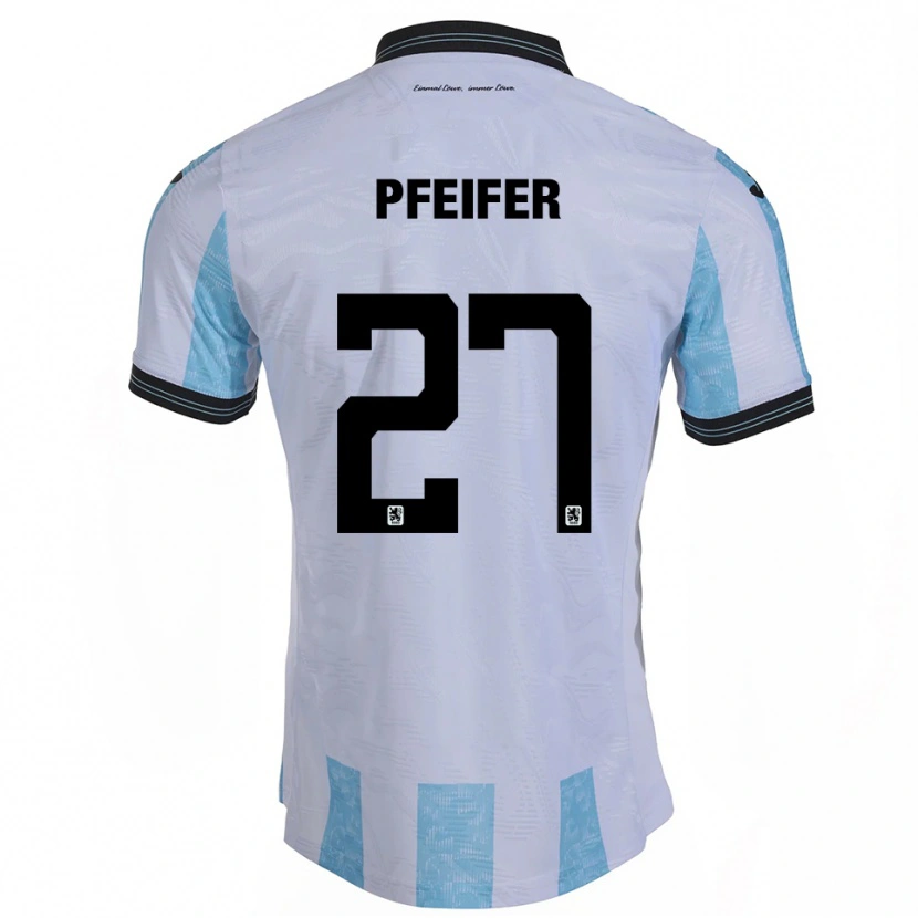 Danxen Uomo Maglia Manuel Pfeifer #27 Bianco Azzurro Kit Gara Home 2025/26 Maglietta
