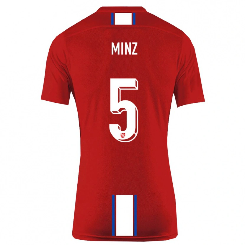 Danxen Uomo Maglia Dominic Minz #5 Rosso Bianco Kit Gara Home 2025/26 Maglietta