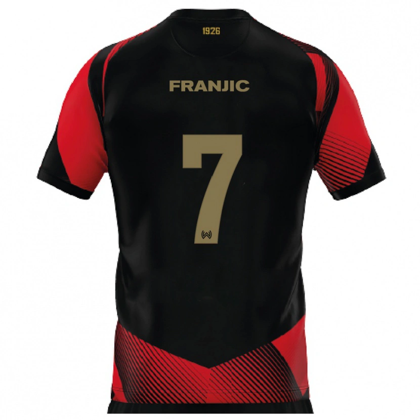 Danxen Uomo Maglia Ivan Franjic #7 Nero Rosso Kit Gara Home 2025/26 Maglietta