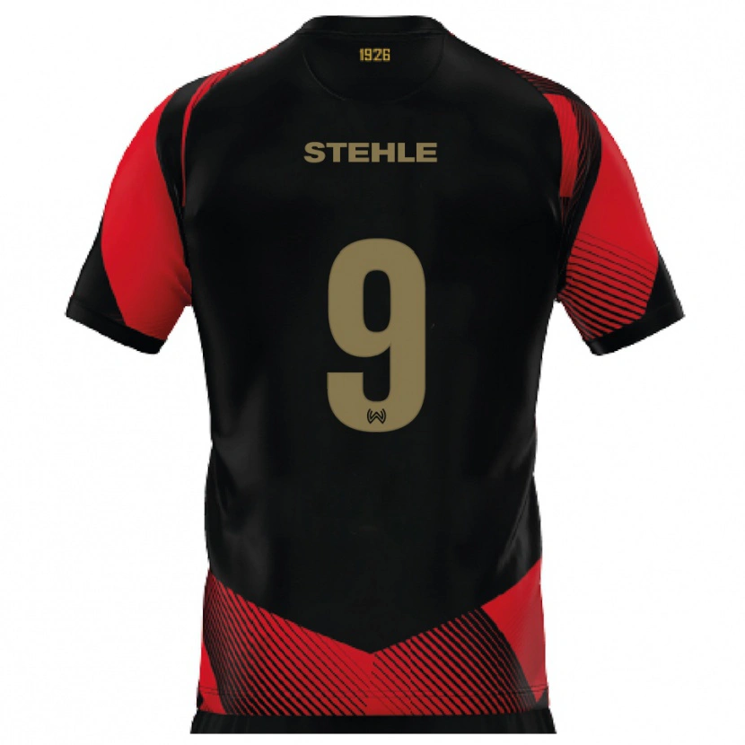 Danxen Uomo Maglia Simon Stehle #9 Nero Rosso Kit Gara Home 2025/26 Maglietta